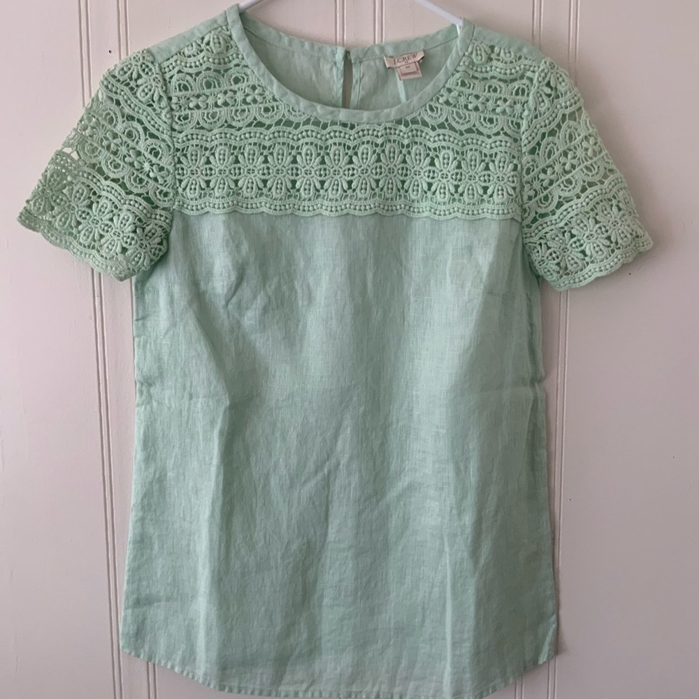 J. Crew Mint Green Lace Blouse